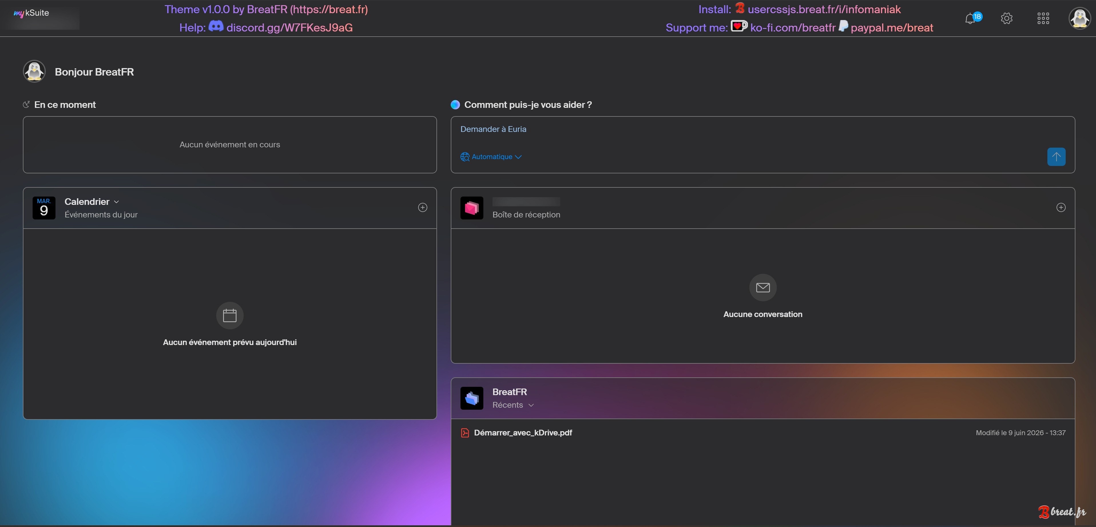 Aperçu du userstyle pour la page Ma journée d'Infomaniak