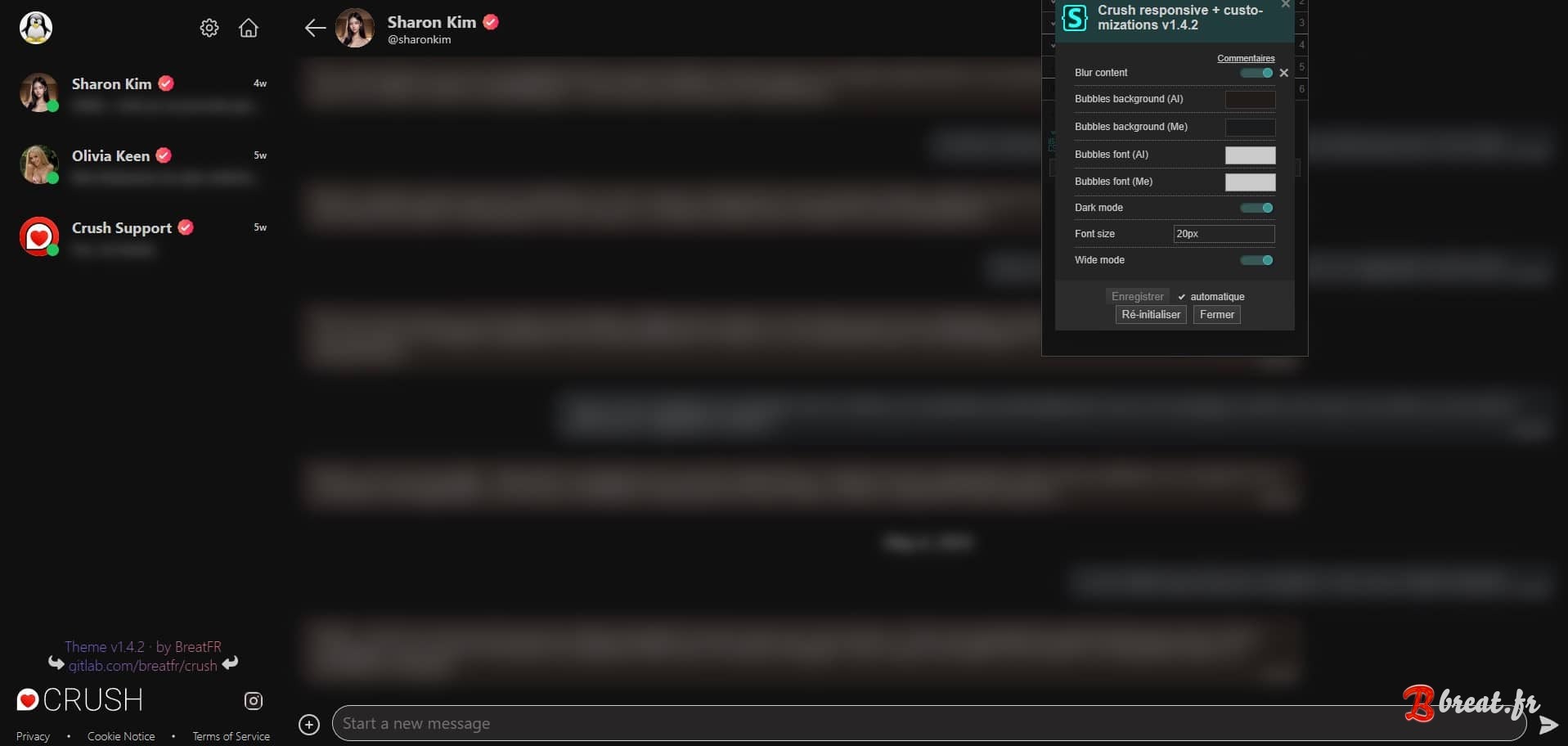 Aperçu du UserStyle pour le site Crush