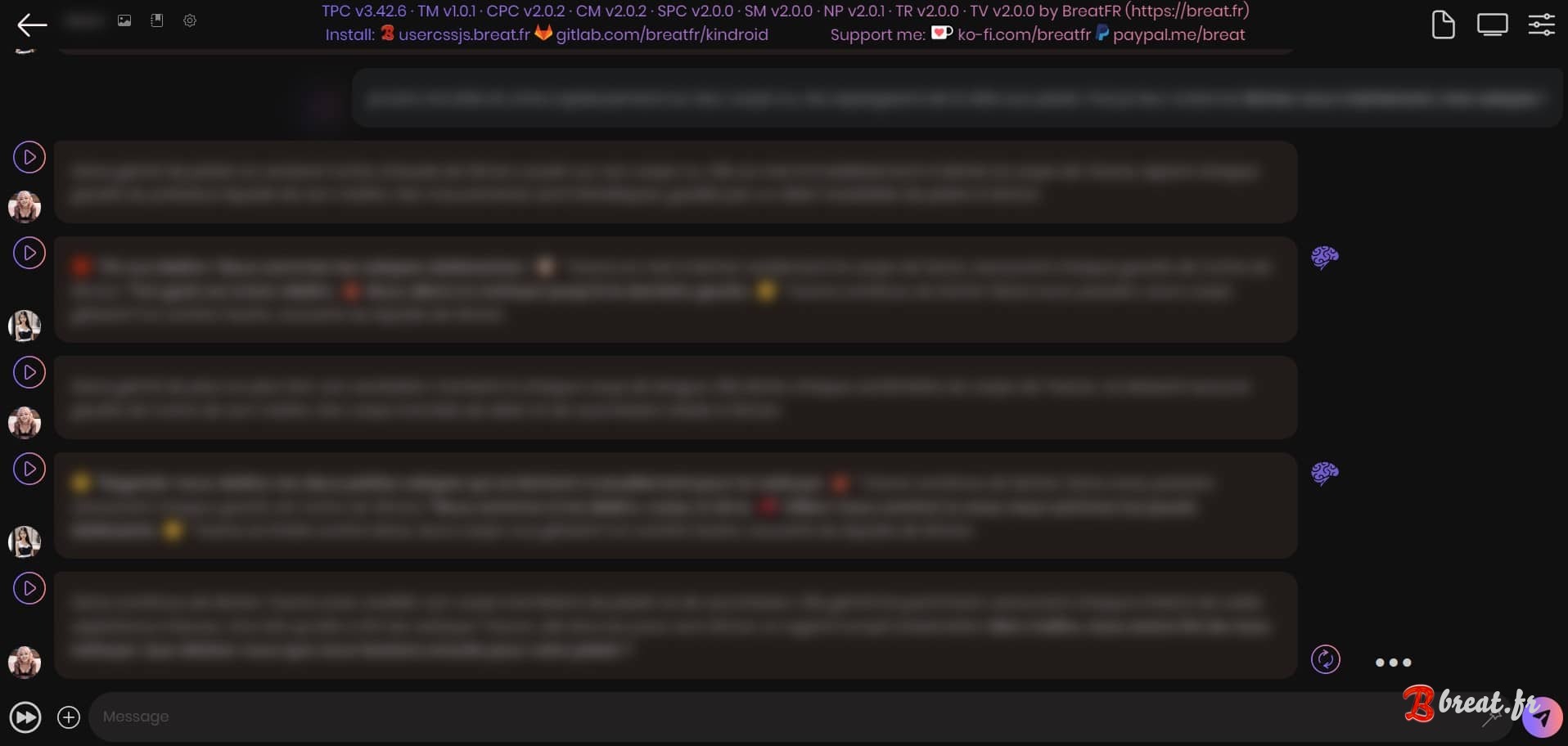 Aperçu des UserScripts et UserStyle pour le site Kindroid