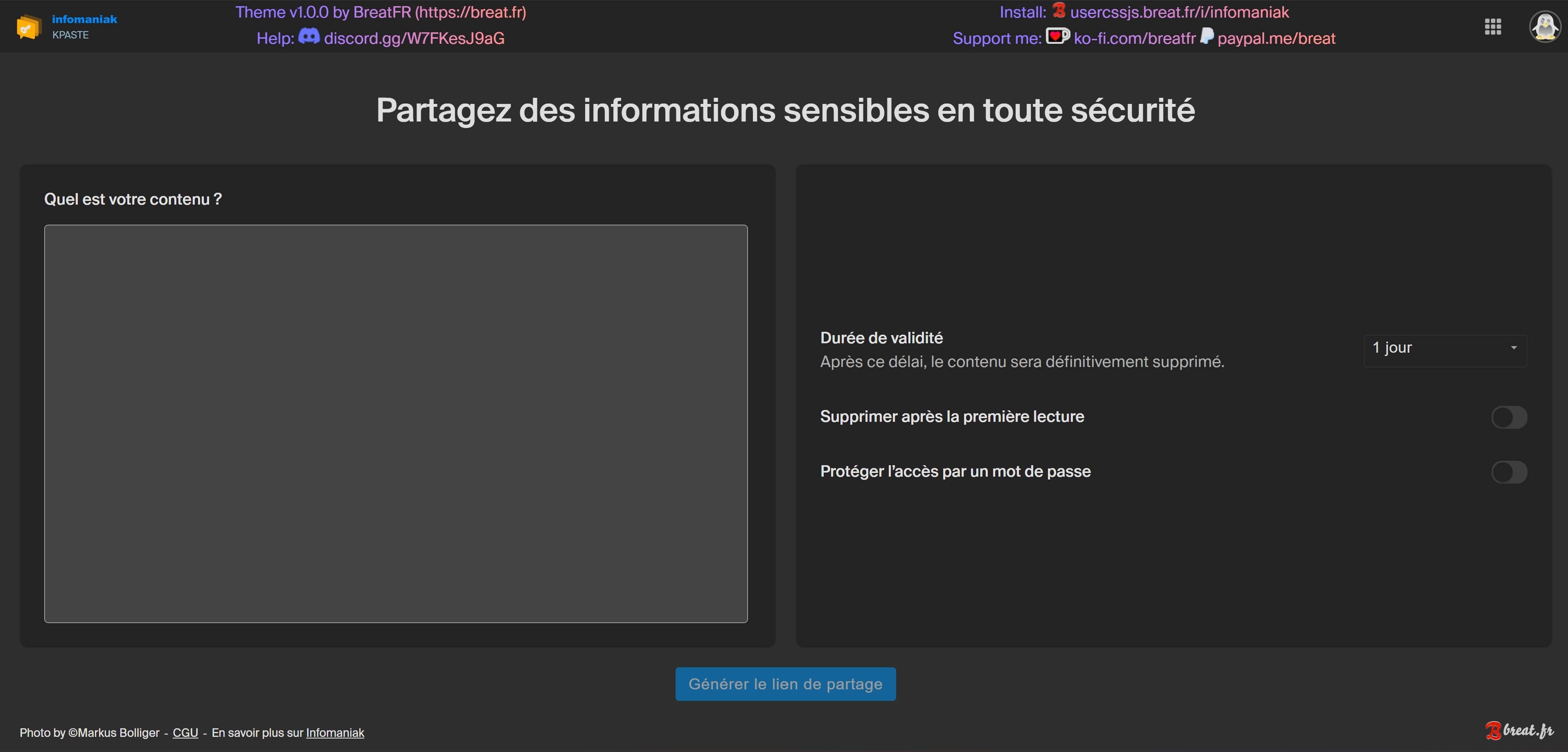 Aperçu du userstyle pour la page kPaste d'Infomaniak